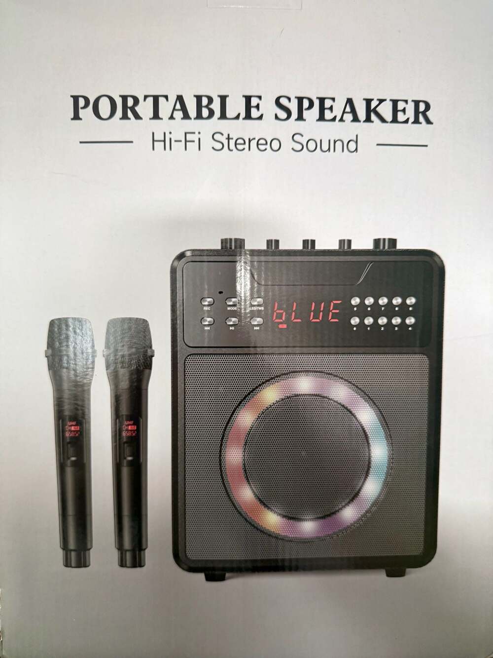 Portable Karaoke Machine with 2 Wireless UHF Microphones and LED Light Speaker